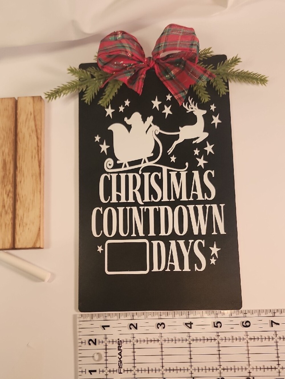 Christmas Countdown Chalkboard Sign with Red Plaid Bow - Picture 4 of 8